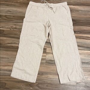 Talbots Pants Linen Blend Tan White Striped Wide Leg Ankle Women’s Sz. 14